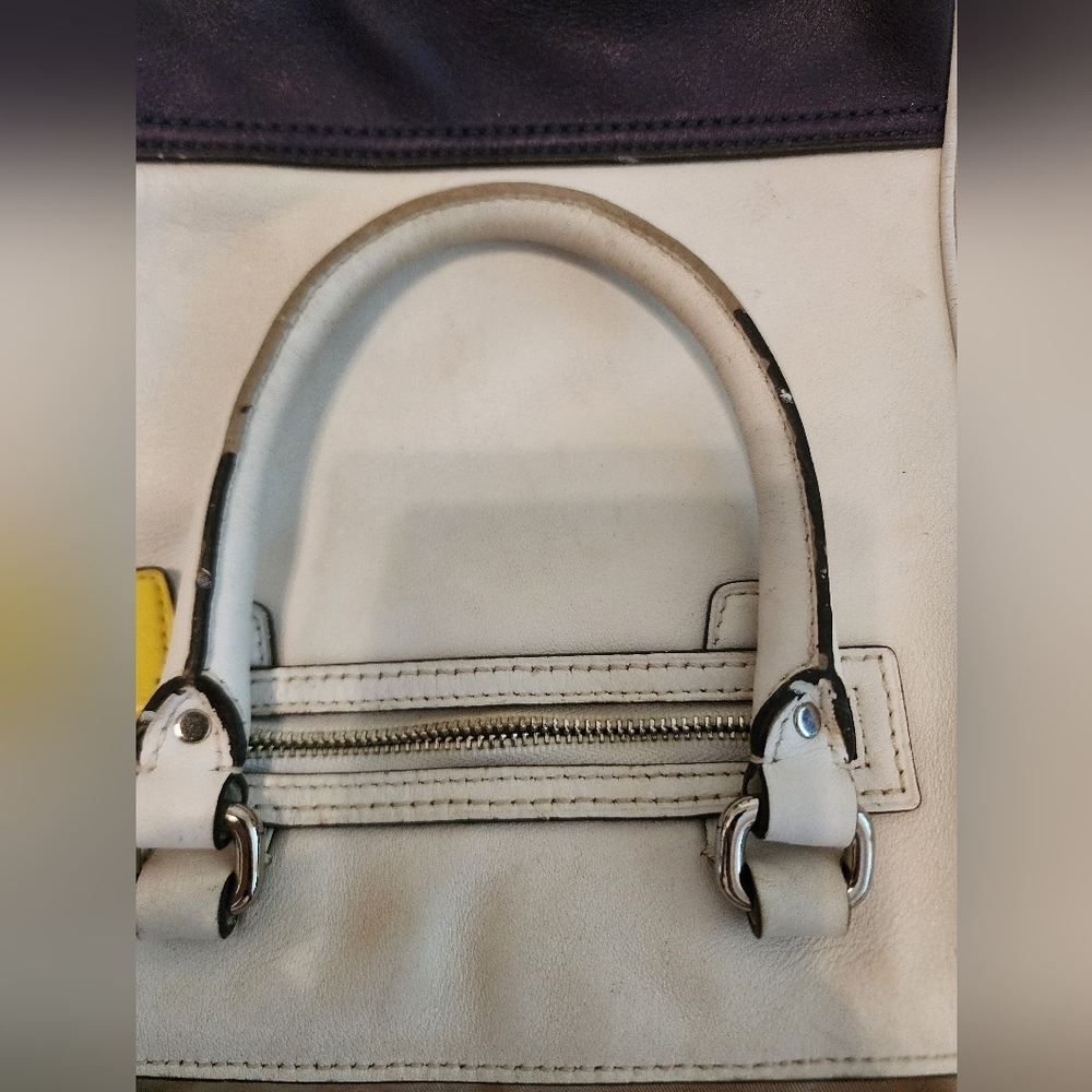 Used Coach tan, purple and yellow handbag - Picture 9 of 16
